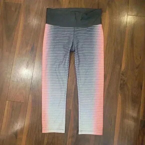Gap Fit Women's Gray/White/Orange Striped Leggings - Picture 2 of 8